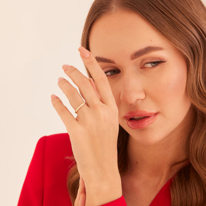 2mm İnce Zirkon Taşlı Minimal Altın Alyans
