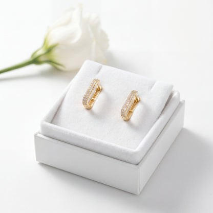 Taşlı U Şekil, Minimal, Günlük 14k Altın Küpe